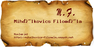 Mihálkovics Filoméla névjegykártya